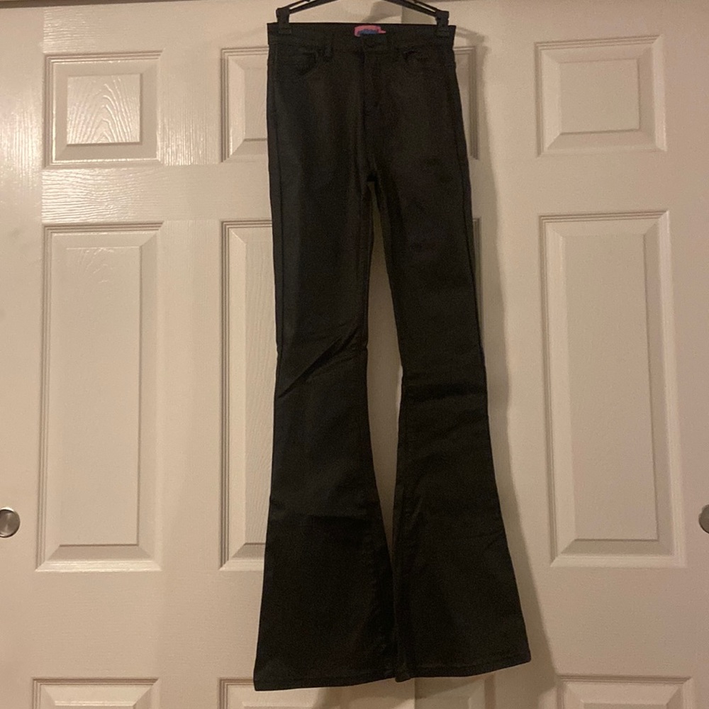 Edikted Size S Black Luna Faux Leather Flare Jeans
